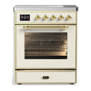 ILVE Majestic III 30-Inch Induction Range with 4 Induction Elements and Triple Glass Door Electric Oven in Antique White with Brass Trim (UMIB30NR3AWG)
