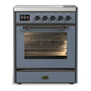 ILVE Majestic III 30-Inch Induction Range with 4 Induction Elements and Triple Glass Door Electric Oven in Blue Grey with Burnished Trim (UMIB30NR3BGB)