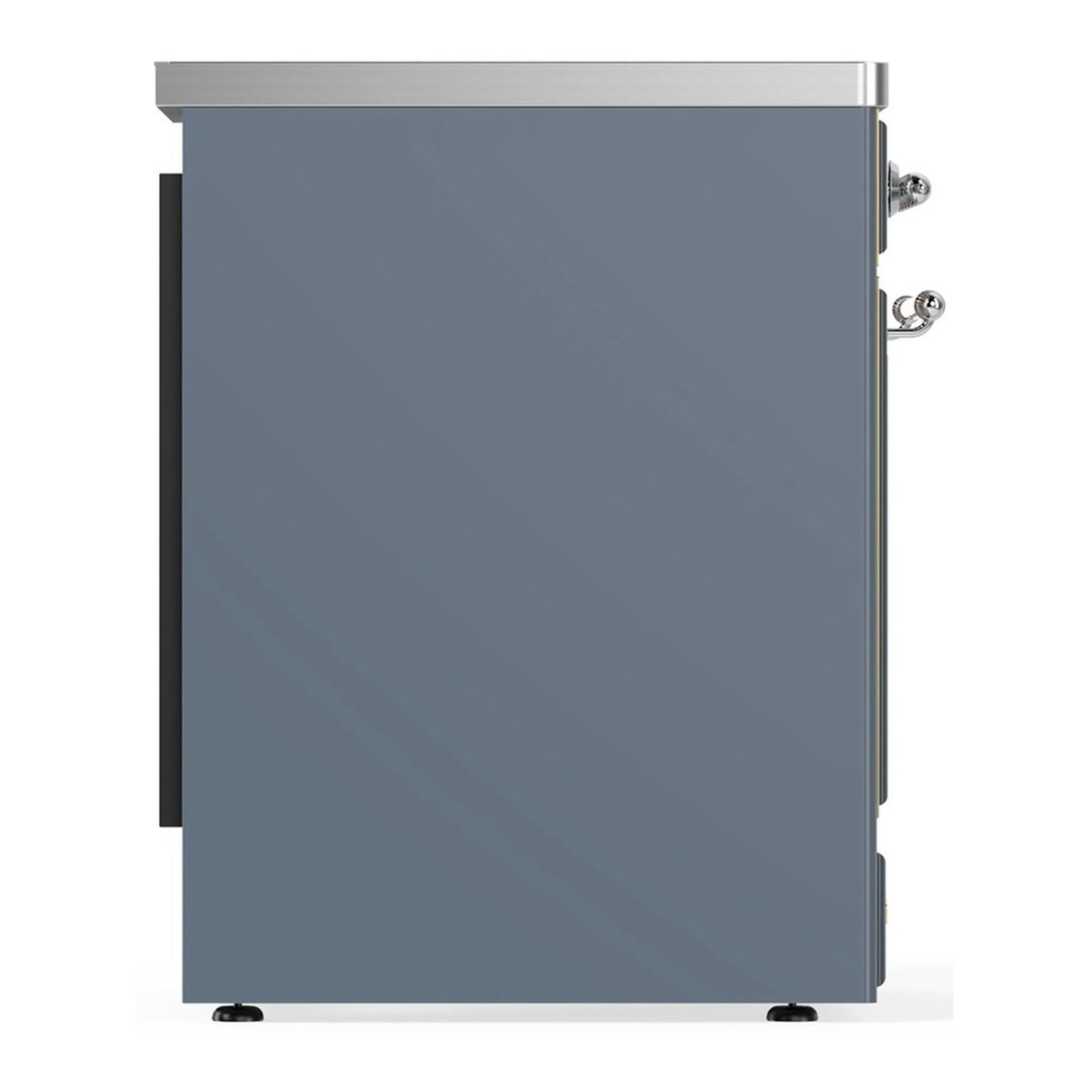 Blue grey induction range back panel with chrome hinges and rear legs
