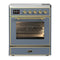 ILVE Majestic III 30-Inch Induction Range with 4 Induction Elements and Triple Glass Door Electric Oven in Blue Grey with Brass Trim (UMIB30NR3BGG)