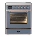ILVE Majestic III 30-Inch Induction Range with 4 Induction Elements and Triple Glass Door Electric Oven in Blue Grey with Copper Trim (UMIB30NR3BGP)