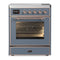 ILVE Majestic III 30-Inch Induction Range with 4 Induction Elements and Triple Glass Door Electric Oven in Blue Grey with Copper Trim (UMIB30NR3BGP)