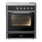 ILVE Majestic III 30-Inch Induction Range with 4 Induction Elements and Triple Glass Door Electric Oven in Glossy Black with Chrome Trim (UMIB30NR3BKC)
