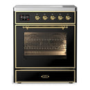ILVE Majestic III 30-Inch Induction Range with 4 Induction Elements and Triple Glass Door Electric Oven in Glossy Black with Brass Trim (UMIB30NR3BKG)