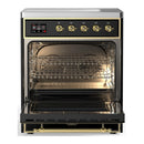 ILVE Majestic III 30-Inch Induction Range with 4 Induction Elements and Triple Glass Door Electric Oven in Glossy Black with Brass Trim (UMIB30NR3BKG)