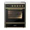 ILVE Majestic III 30-Inch Induction Range with 4 Induction Elements and Triple Glass Door Electric Oven in Glossy Black with Brass Trim (UMIB30NR3BKG)