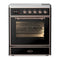 ILVE Majestic III 30-Inch Induction Range with 4 Induction Elements and Triple Glass Door Electric Oven in Glossy Black with Copper Trim (UMIB30NR3BKP)