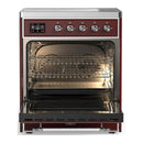 ILVE Majestic III 30-Inch Induction Range with 4 Induction Elements and Triple Glass Door Electric Oven in Burgundy with Chrome Trim (UMIB30NR3BUC)