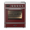 ILVE Majestic III 30-Inch Induction Range with 4 Induction Elements and Triple Glass Door Electric Oven in Burgundy with Chrome Trim (UMIB30NR3BUC)