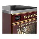 ILVE Majestic III 30-Inch Induction Range with 4 Induction Elements and Triple Glass Door Electric Oven in Burgundy with Brass Trim (UMIB30NR3BUG)