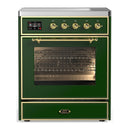 ILVE Majestic III 30-Inch Induction Range with 4 Induction Elements and Triple Glass Door Electric Oven in Emerald Green with Brass Trim (UMIB30NR3EGG)