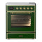 ILVE Majestic III 30-Inch Induction Range with 4 Induction Elements and Triple Glass Door Electric Oven in Emerald Green with Brass Trim (UMIB30NR3EGG)
