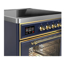ILVE Majestic III 30-Inch Induction Range with 4 Induction Elements and Triple Glass Door Electric Oven in Mightnight Blue with Brass Trim (UMIB30NR3MBG)