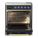 ILVE Majestic III 30-Inch Induction Range with 4 Induction Elements and Triple Glass Door Electric Oven in Mightnight Blue with Brass Trim (UMIB30NR3MBG)