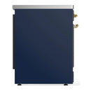 ILVE Majestic III 30-Inch Induction Range with 4 Induction Elements and Triple Glass Door Electric Oven in Mightnight Blue with Brass Trim (UMIB30NR3MBG)