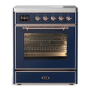 ILVE Majestic III 30-Inch Induction Range with 4 Induction Elements and Triple Glass Door Electric Oven in Mightnight Blue with Copper Trim (UMIB30NR3MBP)