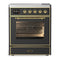 ILVE Majestic III 30-Inch Induction Range with 4 Induction Elements and Triple Glass Door Electric Oven in Matte Graphite with Brass Trim (UMIB30NR3MGG)