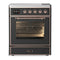 ILVE Majestic III 30-Inch Induction Range with 4 Induction Elements and Triple Glass Door Electric Oven in Matte Graphite with Copper Trim (UMIB30NR3MGP)