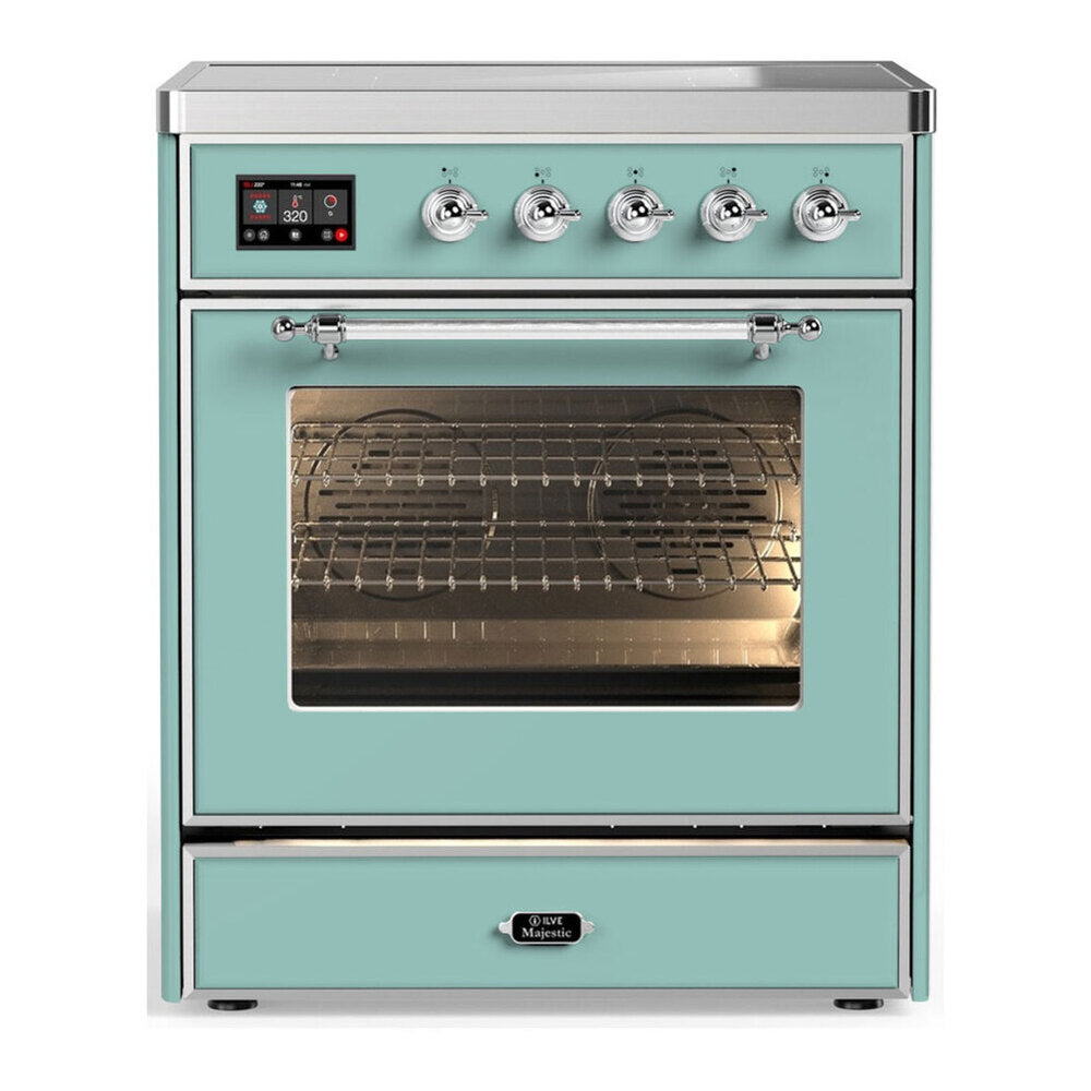 ILVE Majestic III 30-Inch Induction Range with 4 Induction Elements and Triple Glass Door Electric Oven in Mediterranean Mint with Chrome Trim (UMIB30NR3MMC)