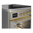 ILVE Majestic III 30-Inch Induction Range with 4 Induction Elements and Triple Glass Door Electric Oven in Stainless Steel with Brass Trim (UMIB30NR3SSG)