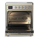 ILVE Majestic III 30-Inch Induction Range with 4 Induction Elements and Triple Glass Door Electric Oven in Stainless Steel with Brass Trim (UMIB30NR3SSG)