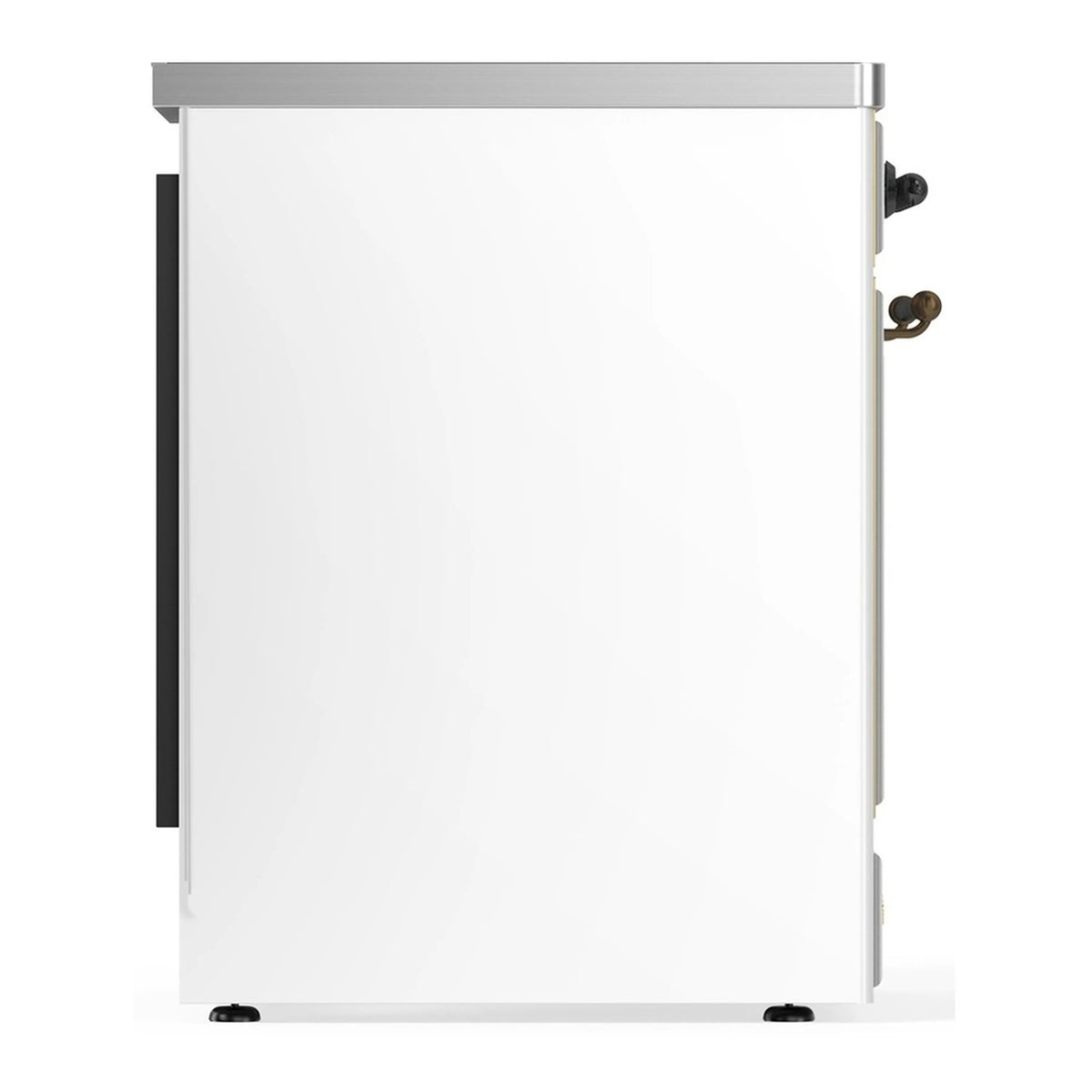 White oven door with stainless top trim and side handle brackets