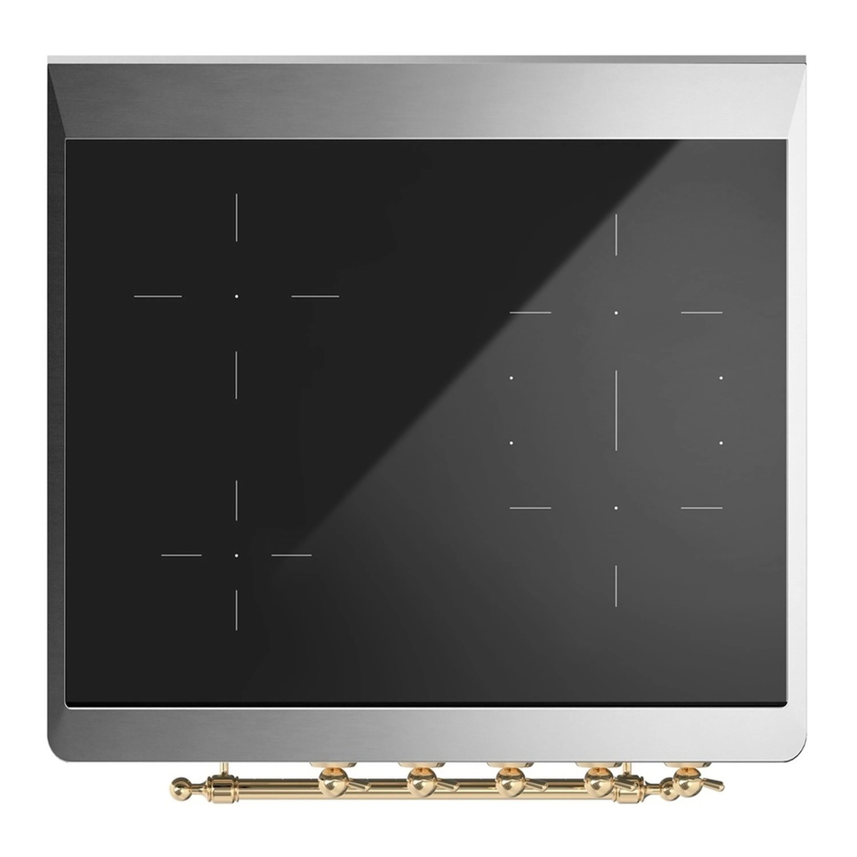Black cooktop glass with brass edge trim and control area
