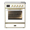 ILVE Majestic III 30-Inch Induction Range with 4 Induction Elements and Triple Glass Door Electric Oven in White with Brass Trim (UMIB30NR3WHG)
