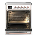 ILVE Majestic III 30-Inch Induction Range with 4 Induction Elements and Triple Glass Door Electric Oven in White with Copper Trim (UMIB30NR3WHP)