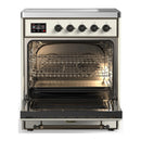 ILVE Majestic III 30-Inch Induction Range with 4 Induction Elements and Solid Door Electric Oven in Antique White with Burnished Trim (UMIB30QNR3AWB)