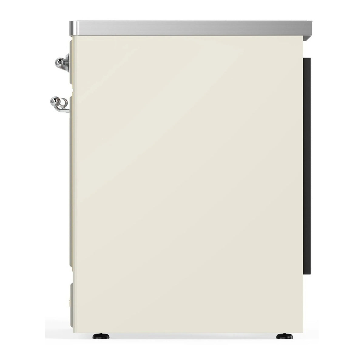 Antique white solid oven door with chrome trim and side hinges