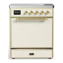 ILVE Majestic III 30-Inch Induction Range with 4 Induction Elements and Solid Door Electric Oven in Antique White with Brass Trim (UMIB30QNR3AWG)