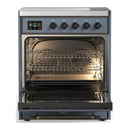 ILVE Majestic III 30-Inch Induction Range with 4 Induction Elements and Solid Door Electric Oven in Blue Grey with Burnished Trim (UMIB30QNR3BGB)