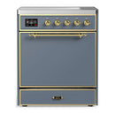 ILVE Majestic III 30-Inch Induction Range with 4 Induction Elements and Solid Door Electric Oven in Blue Grey with Brass Trim (UMIB30QNR3BGG)