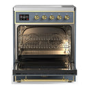 ILVE Majestic III 30-Inch Induction Range with 4 Induction Elements and Solid Door Electric Oven in Blue Grey with Brass Trim (UMIB30QNR3BGG)