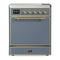 ILVE Majestic III 30-Inch Induction Range with 4 Induction Elements and Solid Door Electric Oven in Blue Grey with Brass Trim (UMIB30QNR3BGG)