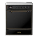 ILVE Majestic III 30-Inch Induction Range with 4 Induction Elements and Solid Door Electric Oven in Glossy Black with Burnished Trim (UMIB30QNR3BKB)
