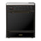 ILVE Majestic III 30-Inch Induction Range with 4 Induction Elements and Solid Door Electric Oven in Glossy Black with Burnished Trim (UMIB30QNR3BKB)