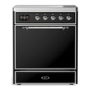 ILVE Majestic III 30-Inch Induction Range with 4 Induction Elements and Solid Door Electric Oven in Glossy Black with Chrome Trim (UMIB30QNR3BKC)