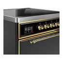 ILVE Majestic III 30-Inch Induction Range with 4 Induction Elements and Solid Door Electric Oven in Glossy Black with Brass Trim (UMIB30QNR3BKG)