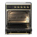 ILVE Majestic III 30-Inch Induction Range with 4 Induction Elements and Solid Door Electric Oven in Glossy Black with Brass Trim (UMIB30QNR3BKG)