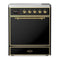 ILVE Majestic III 30-Inch Induction Range with 4 Induction Elements and Solid Door Electric Oven in Glossy Black with Brass Trim (UMIB30QNR3BKG)