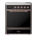 ILVE Majestic III 30-Inch Induction Range with 4 Induction Elements and Solid Door Electric Oven in Glossy Black with Copper Trim (UMIB30QNR3BKP)