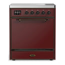 ILVE Majestic III 30-Inch Induction Range with 4 Induction Elements and Solid Door Electric Oven in Burgundy with Burnished Trim (UMIB30QNR3BUB)