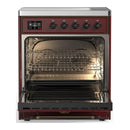 ILVE Majestic III 30-Inch Induction Range with 4 Induction Elements and Solid Door Electric Oven in Burgundy with Burnished Trim (UMIB30QNR3BUB)