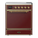 ILVE Majestic III 30-Inch Induction Range with 4 Induction Elements and Solid Door Electric Oven in Burgundy with Brass Trim (UMIB30QNR3BUG)