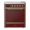 ILVE Majestic III 30-Inch Induction Range with 4 Induction Elements and Solid Door Electric Oven in Burgundy with Brass Trim (UMIB30QNR3BUG)