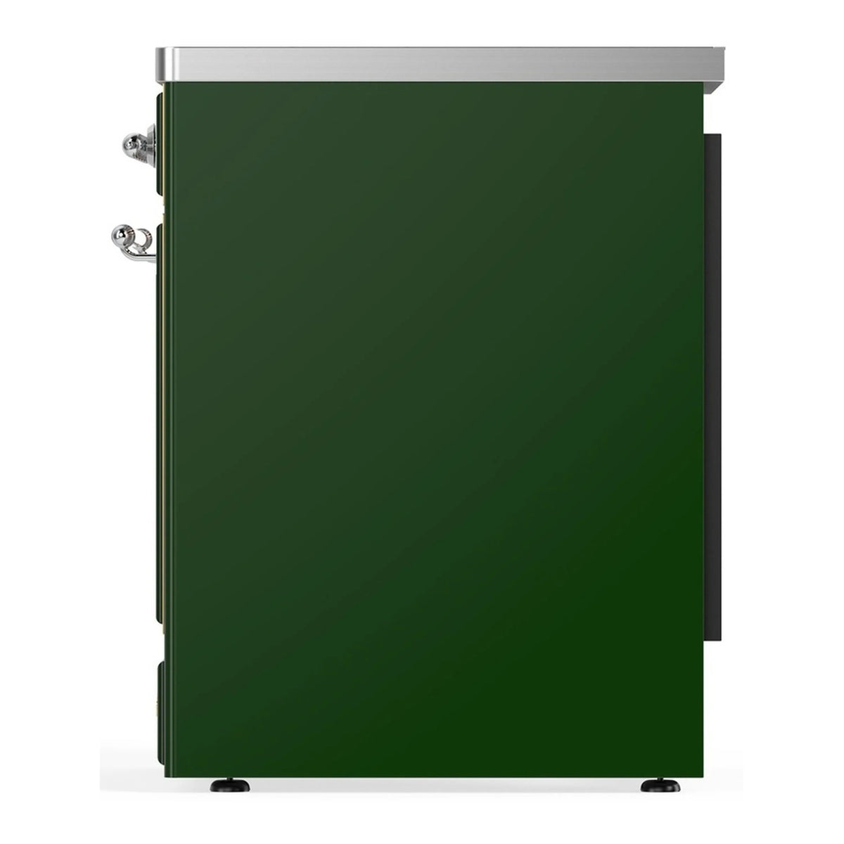 Emerald green solid oven door with chrome handle and side hinges
