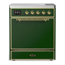 ILVE Majestic III 30-Inch Induction Range with 4 Induction Elements and Solid Door Electric Oven in Emerald Green with Brass Trim (UMIB30QNR3EGG)