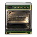 ILVE Majestic III 30-Inch Induction Range with 4 Induction Elements and Solid Door Electric Oven in Emerald Green with Brass Trim (UMIB30QNR3EGG)